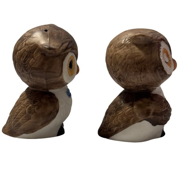 Vintage Owls Salt Pepper Shakers Stoppers Brown Ceramic Kitschy Korea 2.75" MCM - Picture 4 of 8